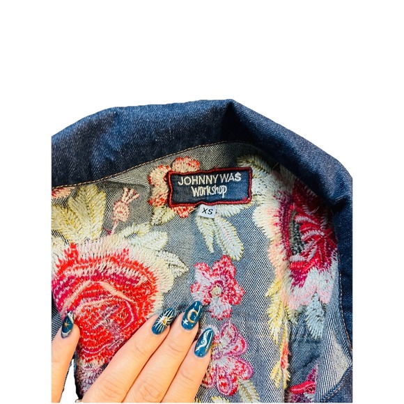 Johnny Was Desi Floral Embroidered Denim Jean‎ Jacket Boho Size Extra Small - Picture 7 of 7